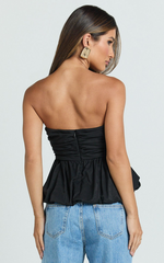 Karmen Top - Strapless Ruched Side Bubble Hem Top in Black