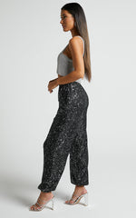 Kendrick Pant - Elasticated High Waist Sequin Jogger in Black