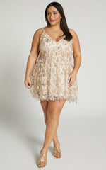 Khrizza Mini Dress - Sequin Gathered Dress in Gold