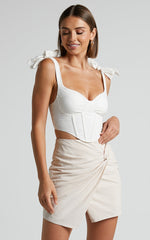 Kiandra Mini Skirt - Linen Look Twist Front Skirt in Beige