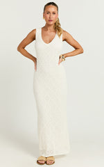 Kisha Maxi Dress - Crochet Tie Back Detail Dress in White