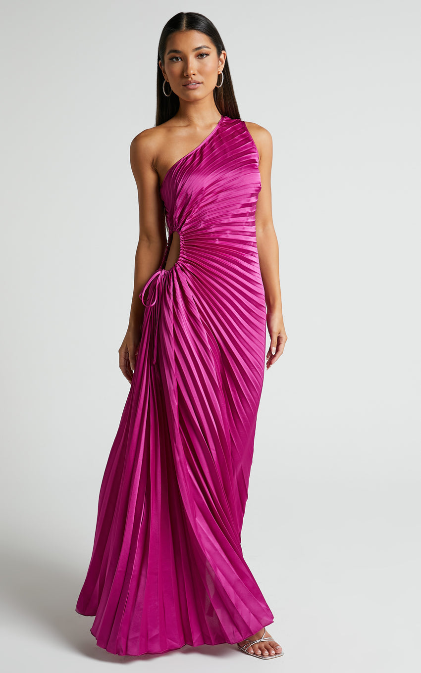 Kitsune Maxi Dress - One Shoulder Cut Out Dress in Pink