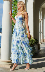 Amalie The Label - Rosalie Strappy Cut Out Ruffle Detail Maxi Dress in Elysian Print