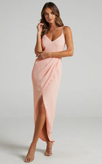 Lucky Day Midi Dress - V Neck Drape Dress in Blush
