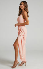 Lucky Day Midi Dress - V Neck Drape Dress in Blush