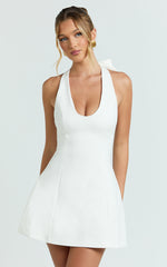Lauren Mini Dress  - Halter Scoop Neck Dress in White