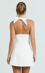 Lauren Mini Dress  - Halter Scoop Neck Dress in White