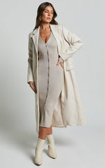 Leahanna Midi Dress - Button Front Knit Dress in Taupe