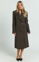 Lorena Coat - Double Breasted Longline Jacket in Dark Brown