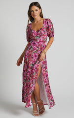 Lorie Maxi Dress - Short Sleeve Cut Out Tie Back Dress in Violette Blur Floral