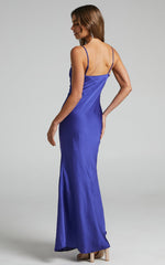Lunaria Maxi Dress - Cowl Mermaid Slip Dress in Blue