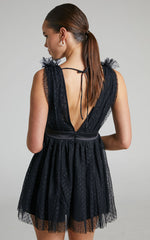 Mariabella Mini Dress - Tulle Plunge Dress in Black
