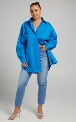 Janaya Mini Dress - Long Sleeve Shirt Dress in Blue
