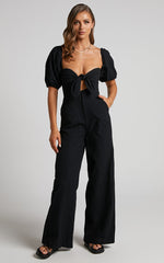 Maja Jumpsuit - Front Tie Off Shoulder Jumpsuit in Black