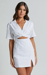 Marsha Mini Dress - Cut Out Short Sleeve Dress in White