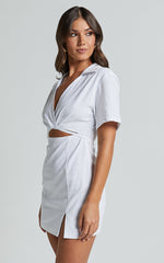 Marsha Mini Dress - Cut Out Short Sleeve Dress in White