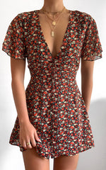 Maximum Potential Mini Dress - Button Up Dress in Black Floral