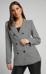 Minie Blazer - Longline Double Breasted Blazer in Black and White Check