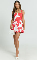 Morgan Mini Dress - Wide Strap Square Neck Fitted Bodice Tulip Skirt Dress in Bouquet Di Fiori Print