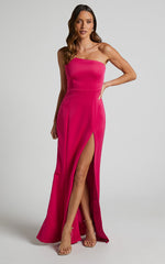 No Ones Fault Midi Dress - One Shoulder Thigh Split Dress in Berry