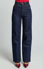 Nolan Jeans - High Rise Straight Leg Contrast Stitch Denim Jeans in Indigo