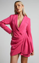 Noni Mini Dress - Blazer Wrap Dress in Hot Pink