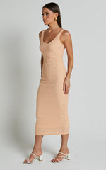 Novida Midi Dress - Textured Bodycon Dress in Sherbet