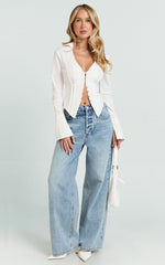Olinka Top - V Neck Fitted Button Front Shirt in White