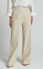 Amalie The Label - Charo Linen Look High Waisted Wide Leg Pants in Stone