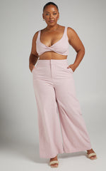 Kingston Two Piece Set - Twist Front Twill and Wide Leg Pants Set in Pink