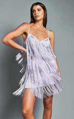 Siofra Mini Dress - Zig Zag Fringe Dress in Lilac
