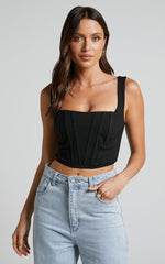 Pellar Top - Square Neck Corset Top in Black