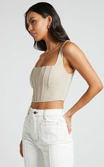 Pellar Top - Square Neck Corset Top in Sand