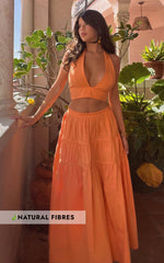 Andrielly Two Piece Set - Halter Neck Top and Gathered Midi Skirt Set in Sherbet Orange