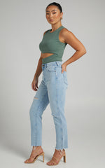 Malvina Bodysuit - Cut Out Ribbed Bodysuit in Khaki