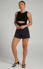 Malvina Bodysuit - Cut Out Ribbed Bodysuit in Black