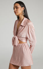 Rosamund Mini Skirt - Crinkle Skirt in Dusty Pink