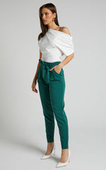 Raegen Pant - High Waist Tapered Leg Pant in Forest Green