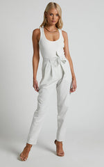 Raegen Pant - High Waist Tapered Leg Pant in Stone