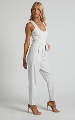 Raegen Pant - High Waist Tapered Leg Pant in Stone
