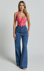 Rafaelle Top - Bustier Crop Top in Pink Blur Floral