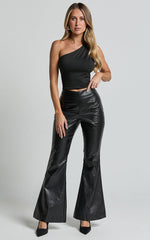 Ravina Pants - High Waist Faux Leather Flare Pants in Black