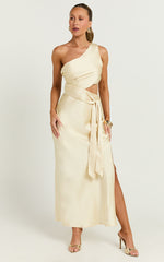 Regina Midi Dress - One Shoulder Cut Out Side Detail  Dress in Butter