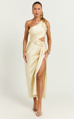 Regina Midi Dress - One Shoulder Cut Out Side Detail  Dress in Butter