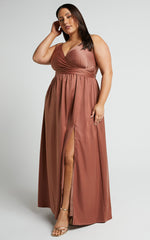 Revolve Around Me Maxi Dress - V Neck Wrap Dress in Dusty Rose