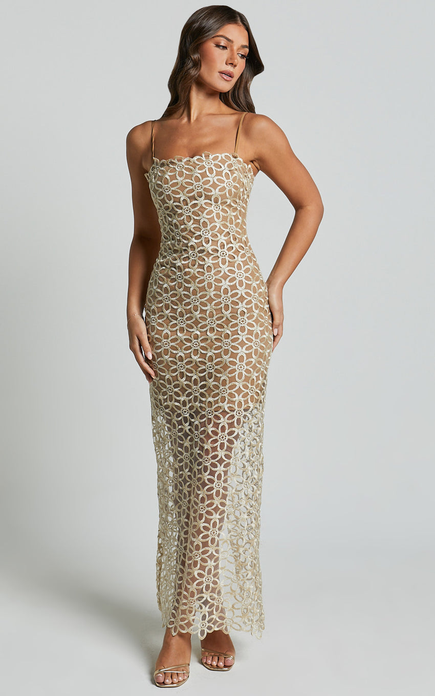 Ruth Midi Dress - Strappy Straight Neck Slip Dress in Natural