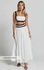 Sapphire Two Piece Set - Contrast Band Crop Top and A Line Maxi Skirt in White & Black
