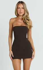Selena Mini Dress - Strapless Fitted Dress in Dark Chocolate