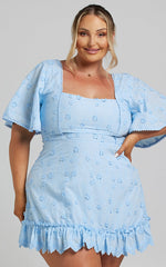 Fancy A Spritz Mini Dress - Square Neck Dress in Powder Blue