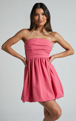 Shaima Mini Dress - Strapless Bubble Hem Dress in Fondant Pink